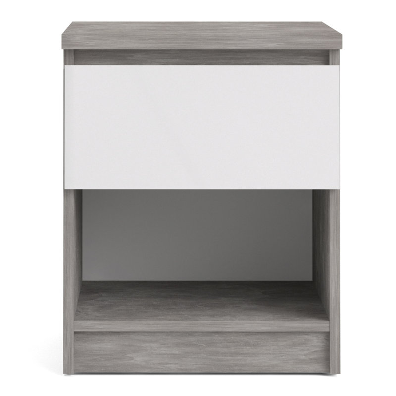 Ionică Bedside Table, Concrete/White High Gloss