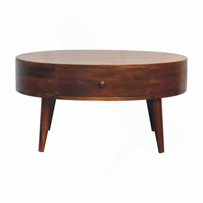 Solid Wood Coffee Table, 2-Drawer, Nordic Legs, Brown