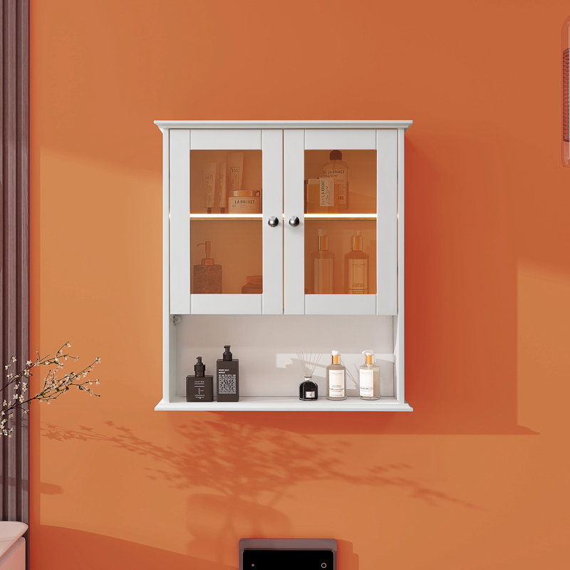 Armoire murale de salle de bain avec portes en verre Yanetzi entièrement assemblée, Blanc