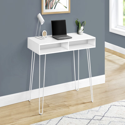Bureau d'ordinateur, bureau personnel, ordinateur portable, installation à gauche, à droite, tiroirs de rangement, L 40 po, travail, stratifié blanc, métal blanc, contemporain, moderne