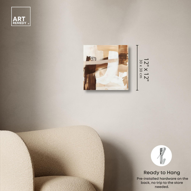 Art mural abstrait sur toile espresso, Toile tendue, H 12 po x l 12 po