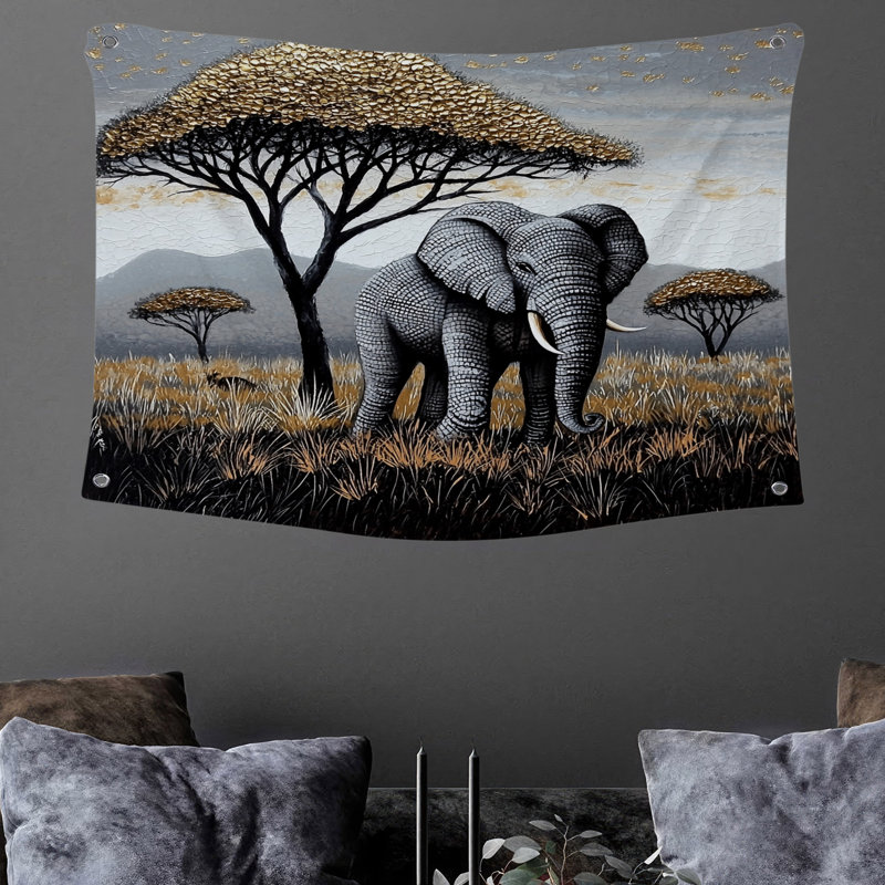 Tapisserie murale «Elephant Scene», H 88 po x l 104 po