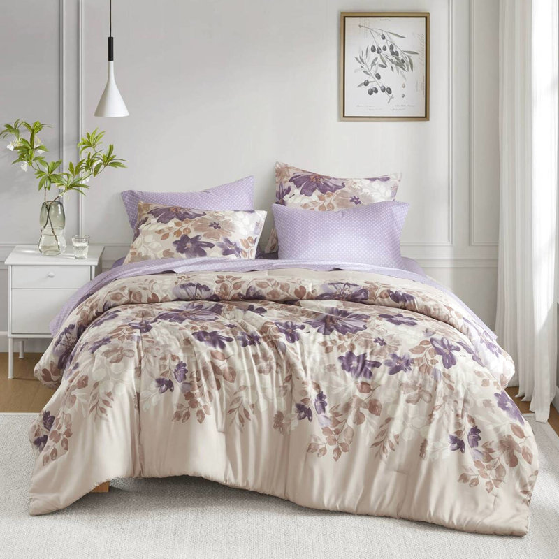 Édredon très grand avec feuilles florales taupe