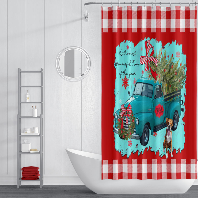 Rideau de douche simple, Bleu, rouge, H 93 po x l 70 po x P 6 po