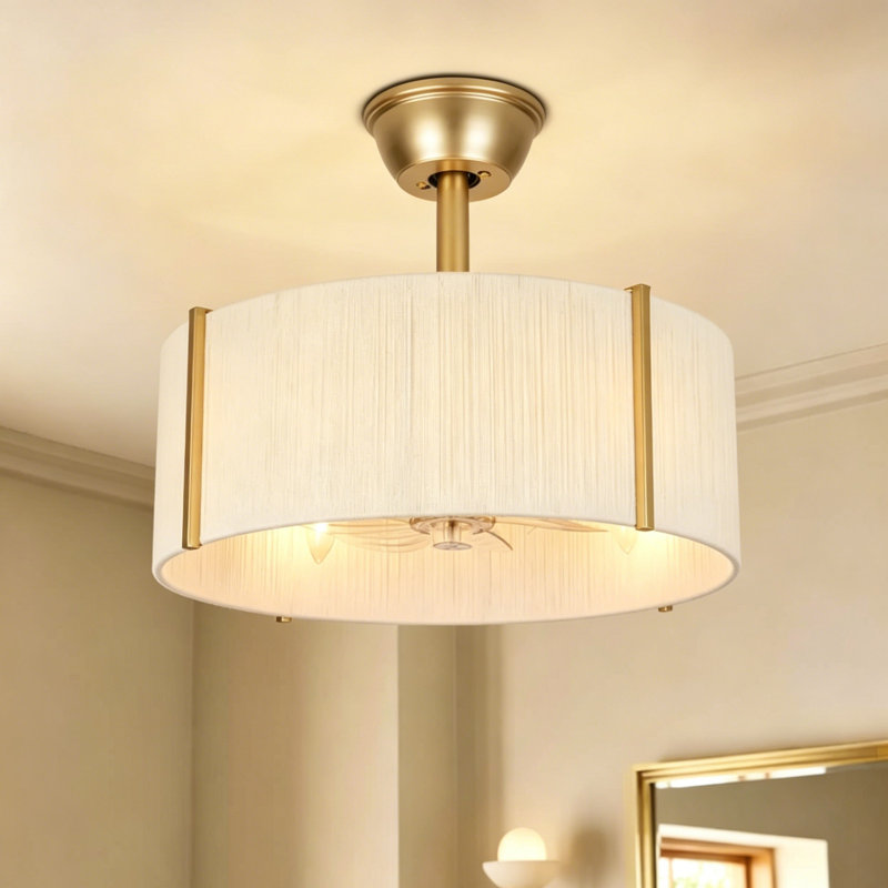 Hassler 19'' 4 - Light Natural Rope/Patinaed Brass Finish Fandelier with Remote Control