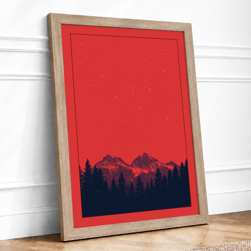 Mountains Under Stars Minimalist - Framed Print, Oak, A3 - 42.0 x 29.7 cm