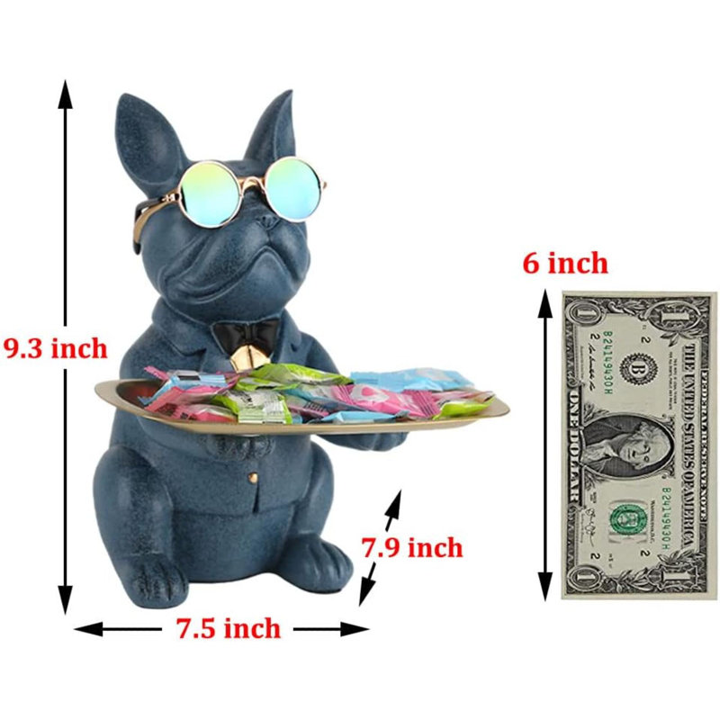 Modern Decor Resin Blue Bulldog Tray Statue Piggy Bank Tray Storage Entrance Key Holder Candy Jewelry Earrings Tray Suitable For Home Decor Modern Art Dining Table Decor Office Small Object Tray