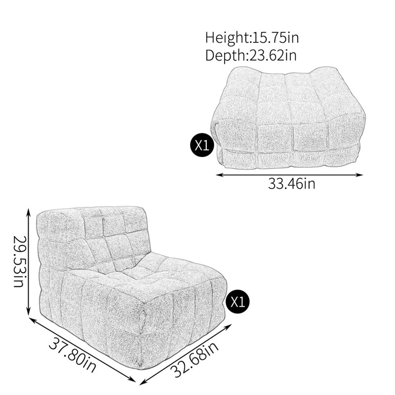 Modern and simple Waffle sofa set, Dark Blue Polyester sherpa