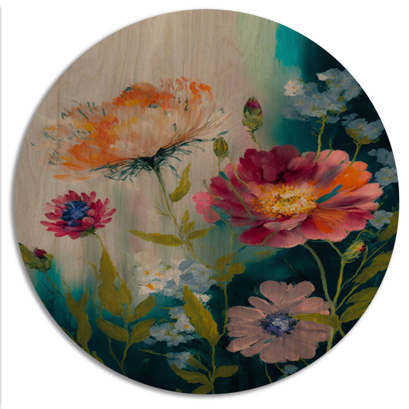 «Painted Blossoming Wildflowers VII», reproduction de bouquet floral sur bois, H 29 po x l 29 po x P 1 po