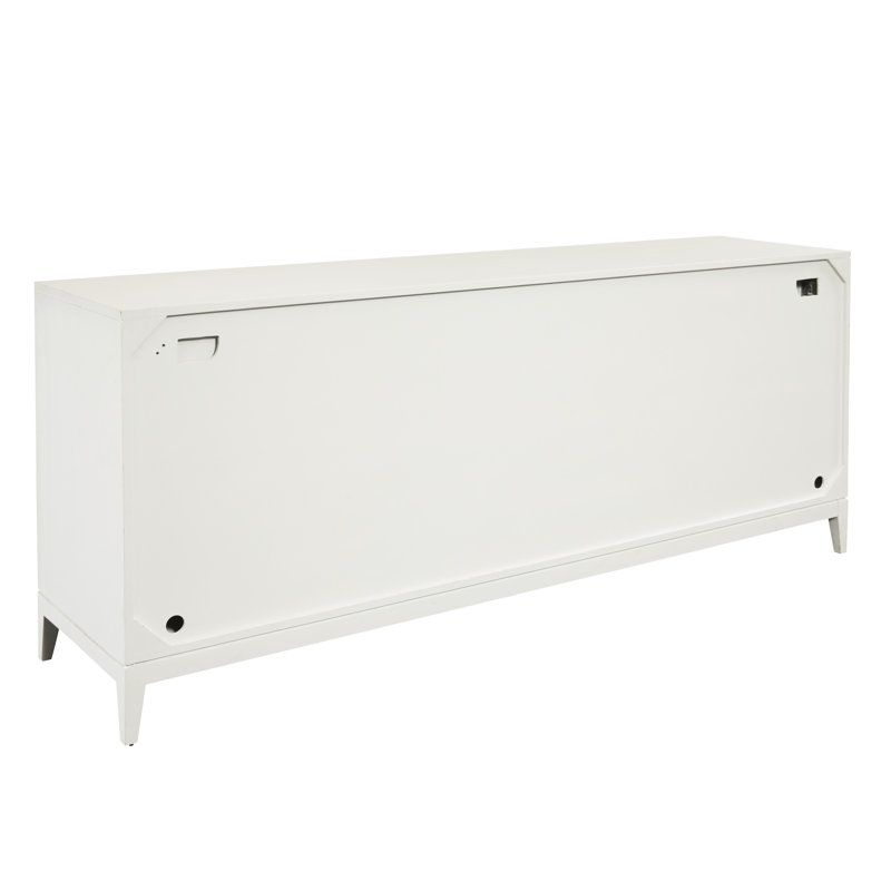 White Painted Solid Wood 4-Door Credenza with Cane Panels