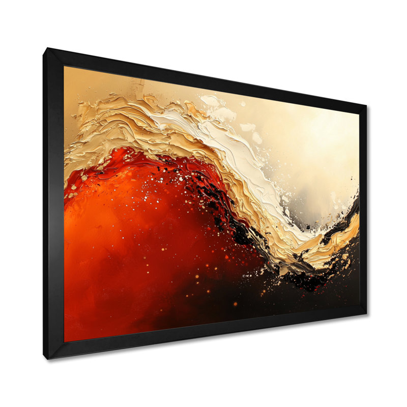 «Red and Golden Desert Wave I», impression d'art mural abstrait, Reproduction encadrée d'une seule photo sans pass, Noir