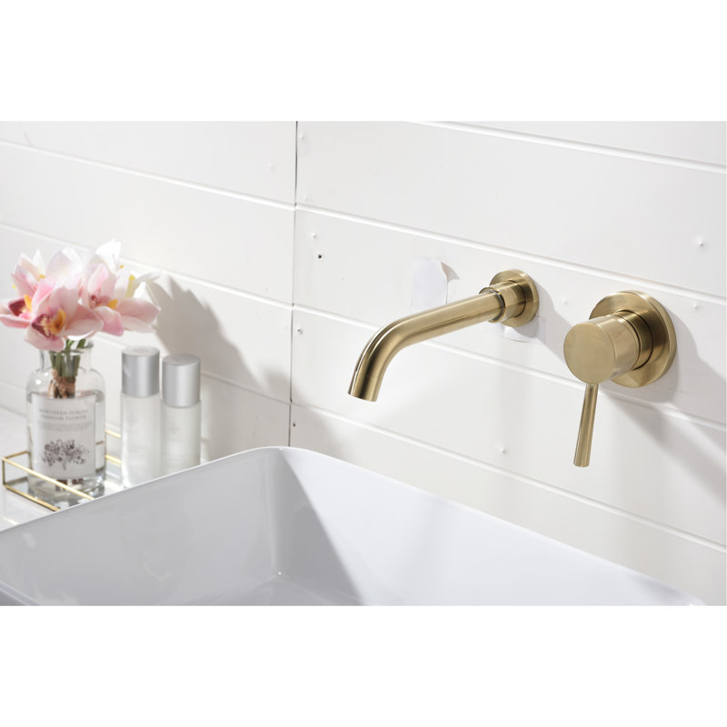 Robinet de lavabo mural en nickel brossé avec bonde escamotable, poignée simple pour un contrôle pratique du débit d'eau, aérateur lisse, gestion efficace de la salle de bain en acier inoxydable rouille, conception d'éclaboussures,