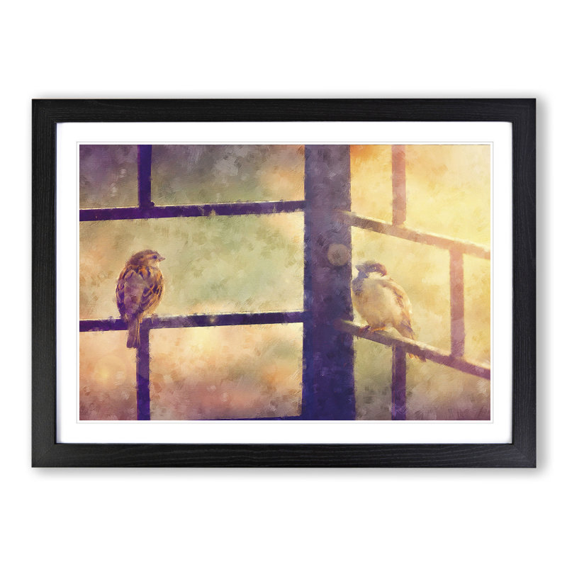 Two Sparrow Birds - Framed Print, Black Framed, 27cm H x 36cm W x 2cm D