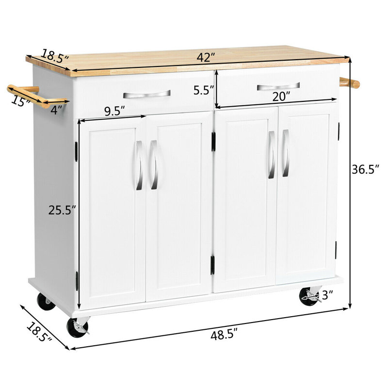Trevin Solid Wood Top Kitchen Island, White