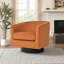 Fauteuil demi-tonneau pivotant en velours orange avec base en bois massif Everett Applewold-110869181