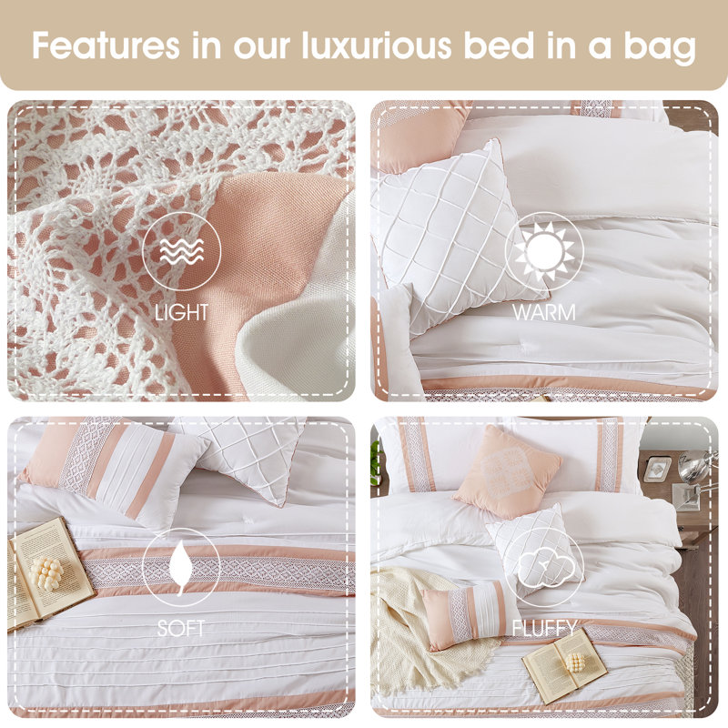 Durango 7 Piece Polyester Comforter Set, California King Comforter + 6 Additional Pieces, Pink