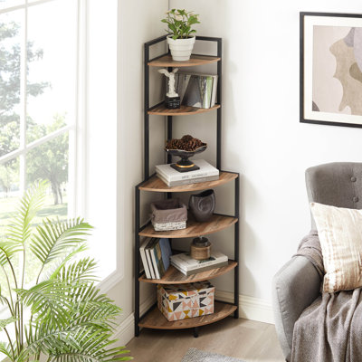 6-Tier Corner Open Shelf Bookcase Wood Rack Freestanding Shelving Unit,Sturdy Stand Small Bookshelf