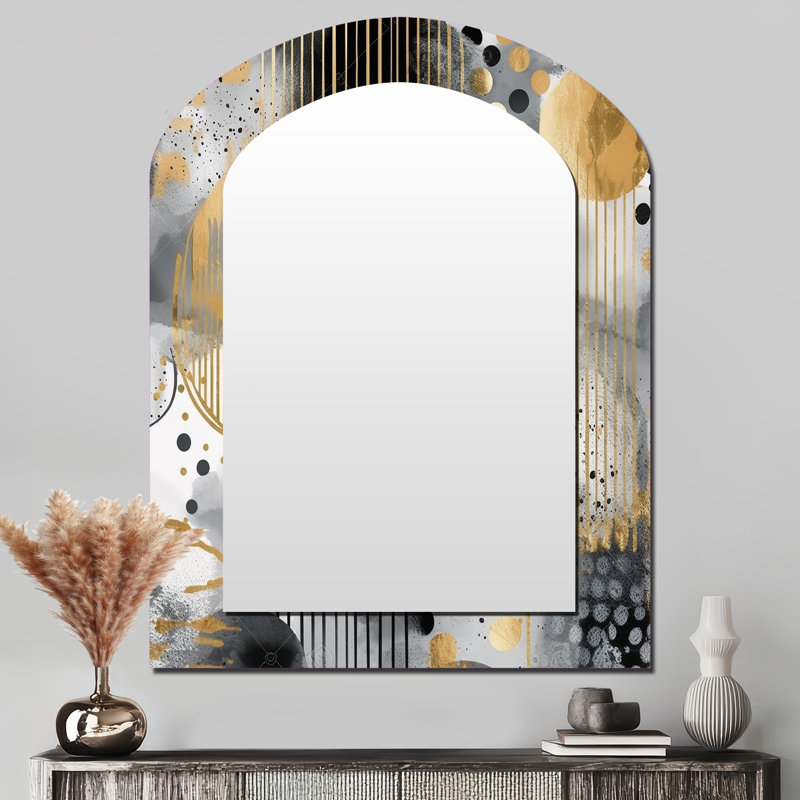 Or et gris moderne formes minimalistes III - formes grand miroir mural de forme unique, miroir décoratif de forme libre or, art imprimé en métal