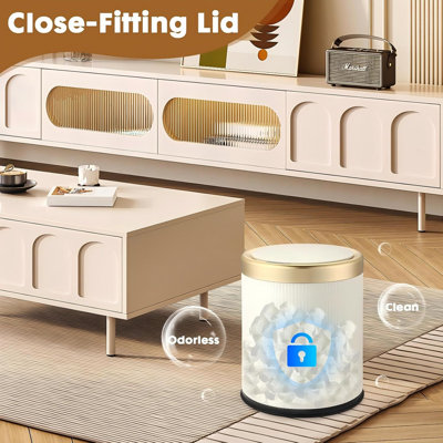 Poubelle de salle de bain automatique avec couvercle, poubelle intelligente à détecteur de mouvement, poubelle sans contact de 10,6 litres, petite poubelle en plastique mignonne, poubelle à capteur pour la cuisine, la chambre et le bureau.