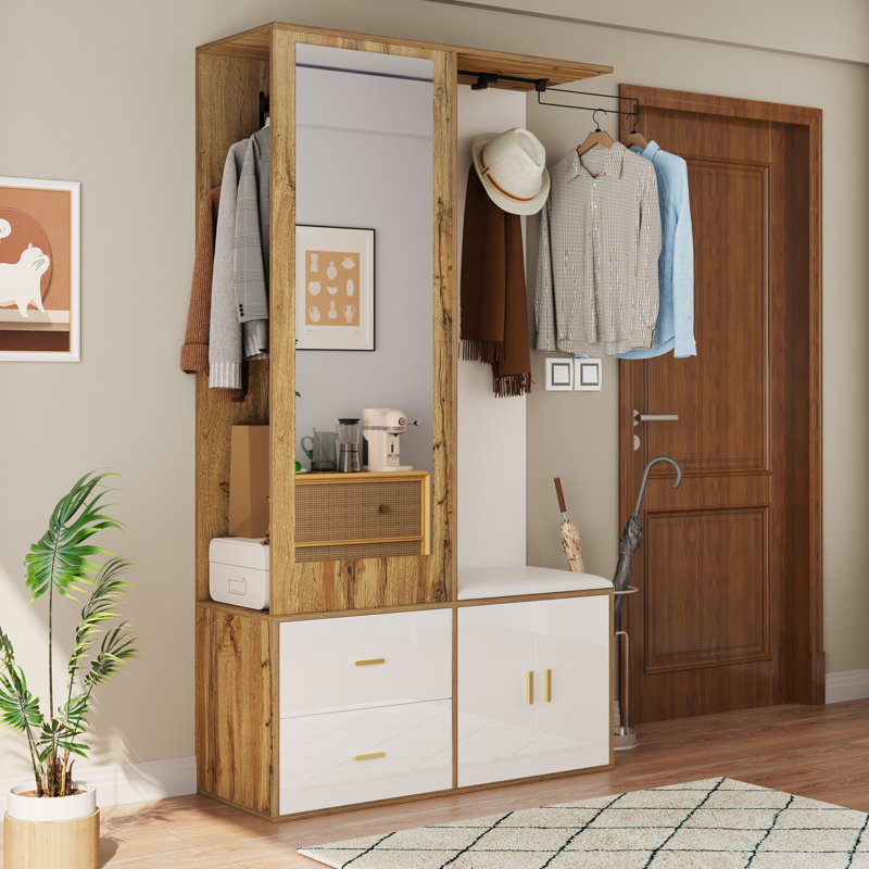 Hall Tree 100cm Wide with Bench and Shoe Storage, White