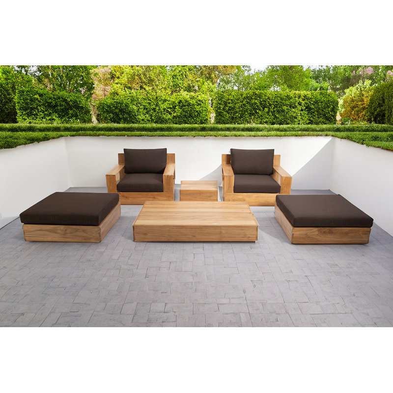 Pacific Outdoor 6 - Piece Teak Conversation Set with Sunbrella Cushions, Cocoa