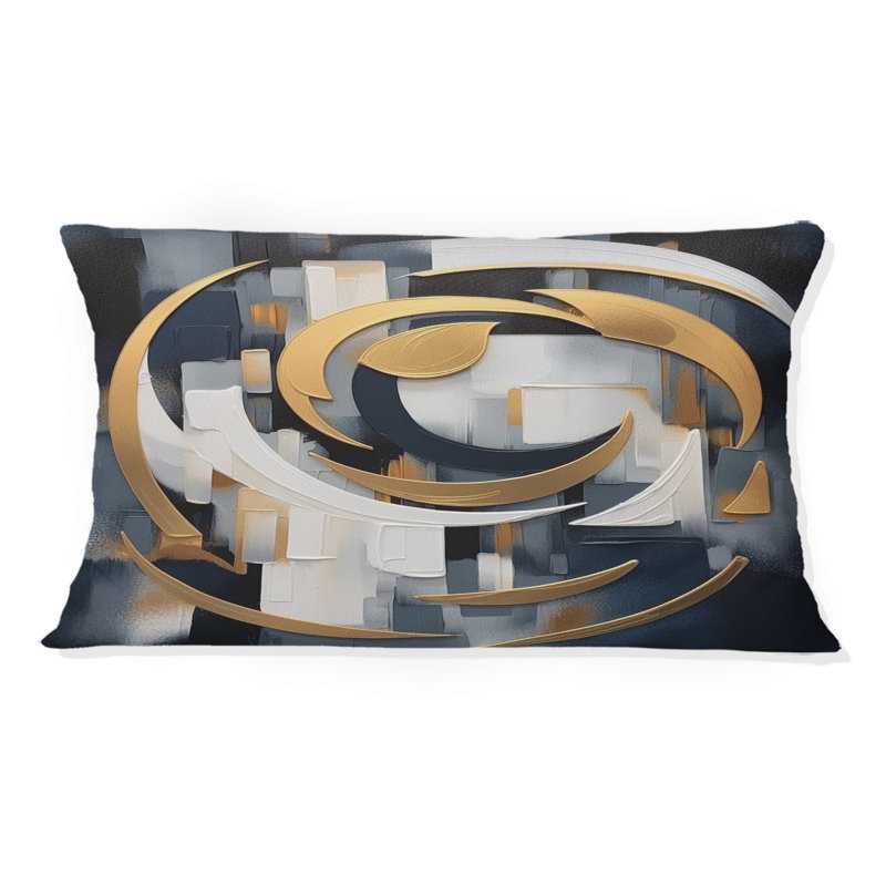 Coussin décoratif à formes abstraites dorées et or blanc