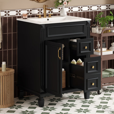 Meuble-lavabo 24 po avec lavabo en céramique, 2 tiroirs et tablette réglable