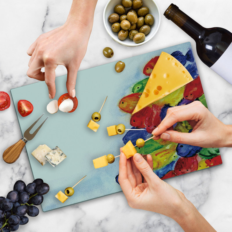 Ambesonne Fish Cutting Board Large Size Watercolor Multicolor