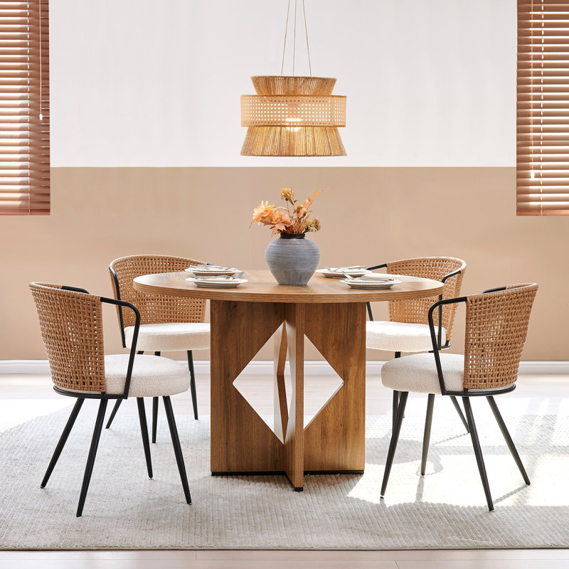 47" Round Dining Table For 4 Farmhouse Kitchen Table, Light Brown
