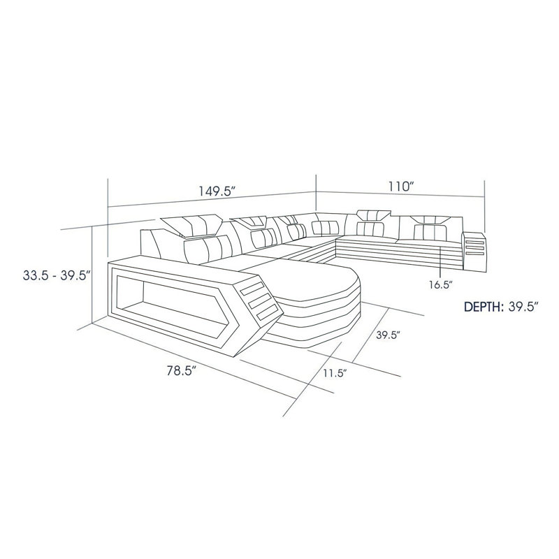 Canapé modulaire de coin de 150 po de largeur Loberta, Cuir noir / blanc, Orienté vers la droite