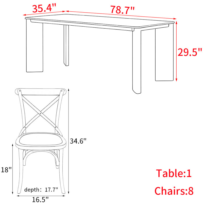 Ensemble de table de salle à manger simple en bois massif de style nordique, H 29,5 po x L 78,7 po x l 35,4 po