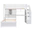 Lit mezzanine simple au-dessus de simple avec bureau intégré et escalier, avec compartiments de rangement et tablettes-348407056