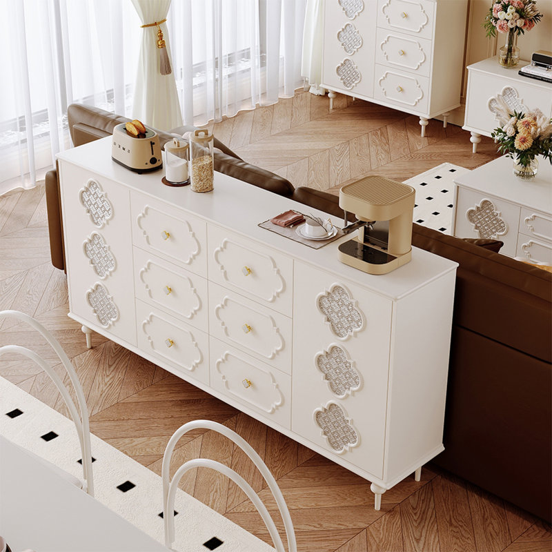Buffet de style crème français, Blanc, H 37,4 po x l 70,86 po x P 13,77 po