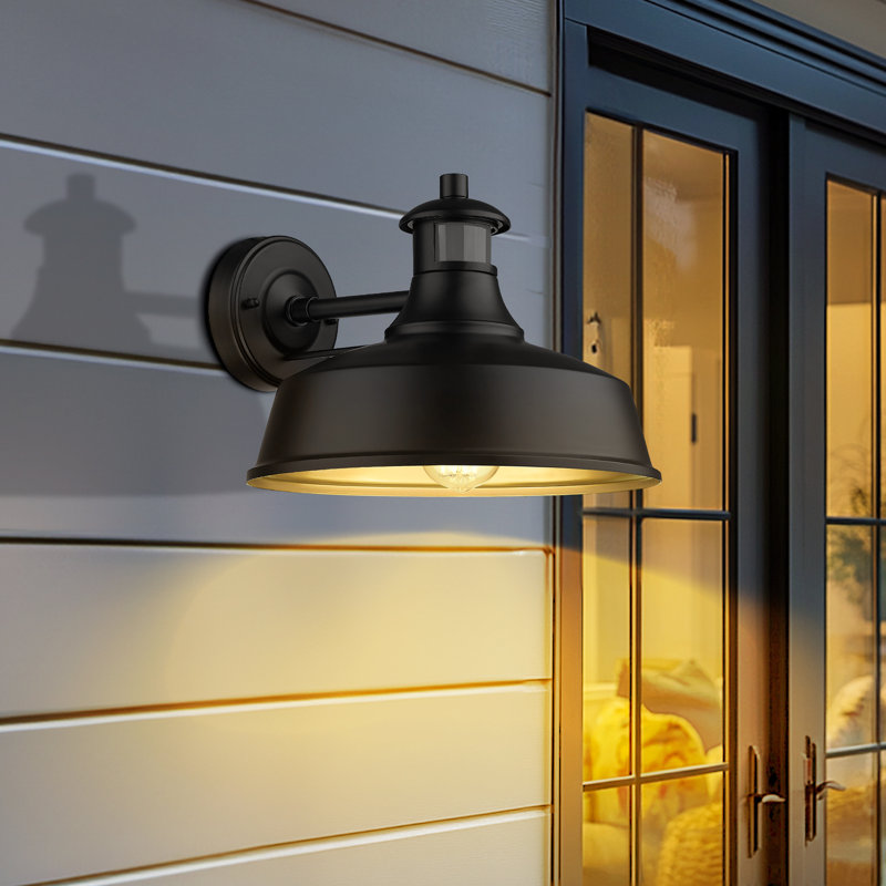 Maxwellton Motion Sensor Farmhouse Barn Light Outdoor,dusk To Dawn Sensor Wall Sconces,Vintage Black Finish Exterior Light Fixture