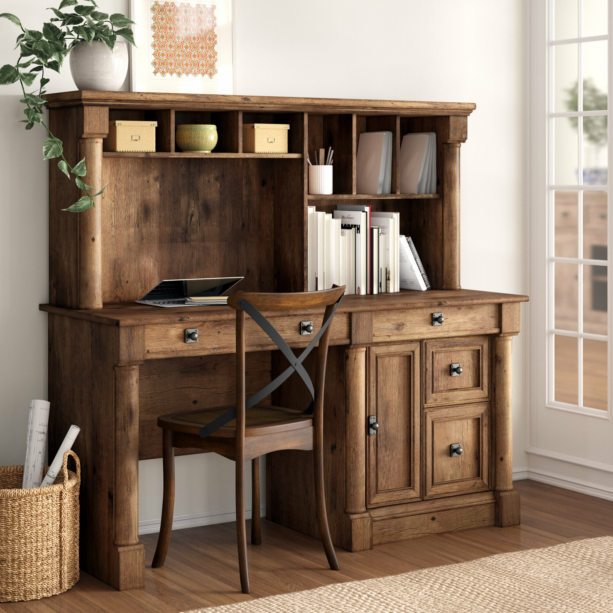 Fuselier desk online with hutch