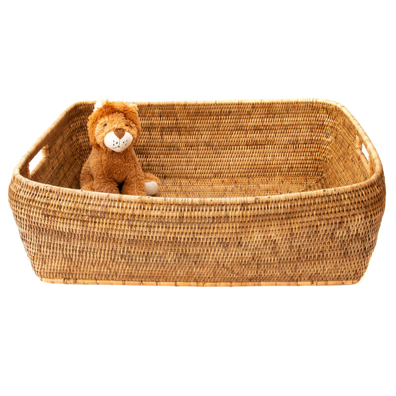 Grand panier en rotin, Brun miel, H 9 po x l 26 po x P 20 po