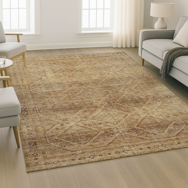Tapis géométrique lavable à la machine de qualité supérieure Mayfield AMF2060, 9 pi x 12 pi, Kaki