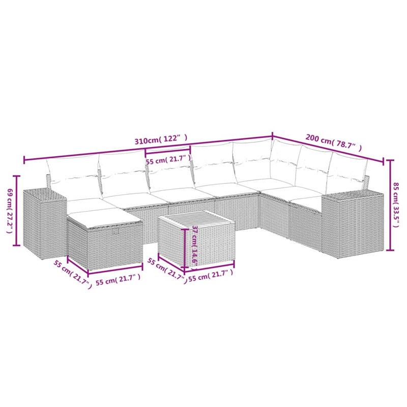 Vidaxl Garden Sofa Set Gray, Dark Gray
