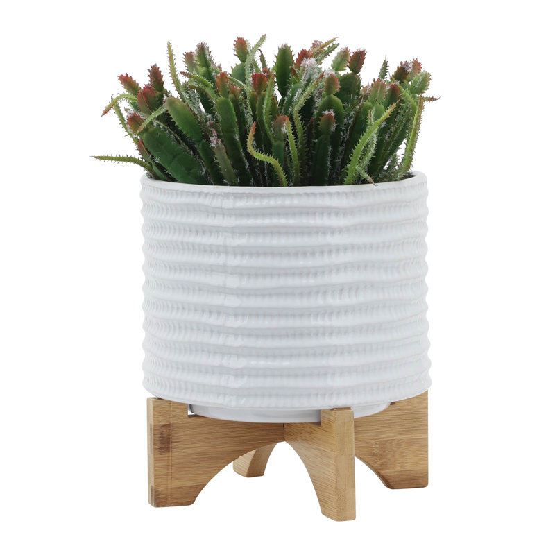 8" Textured Planter W/ Stand, 10" H x 8" W x 8" D