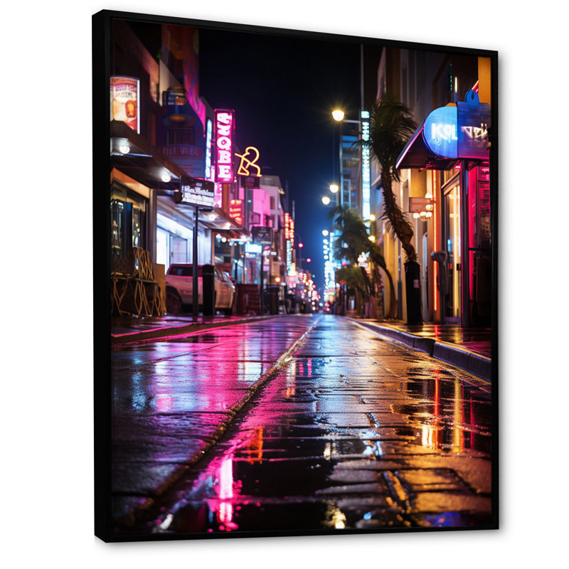 «Pink Miami Night Life Rhythm I», reproduction sur toile, H 40 po x l 30 po x P 1,5 po, Cadre flottant noir