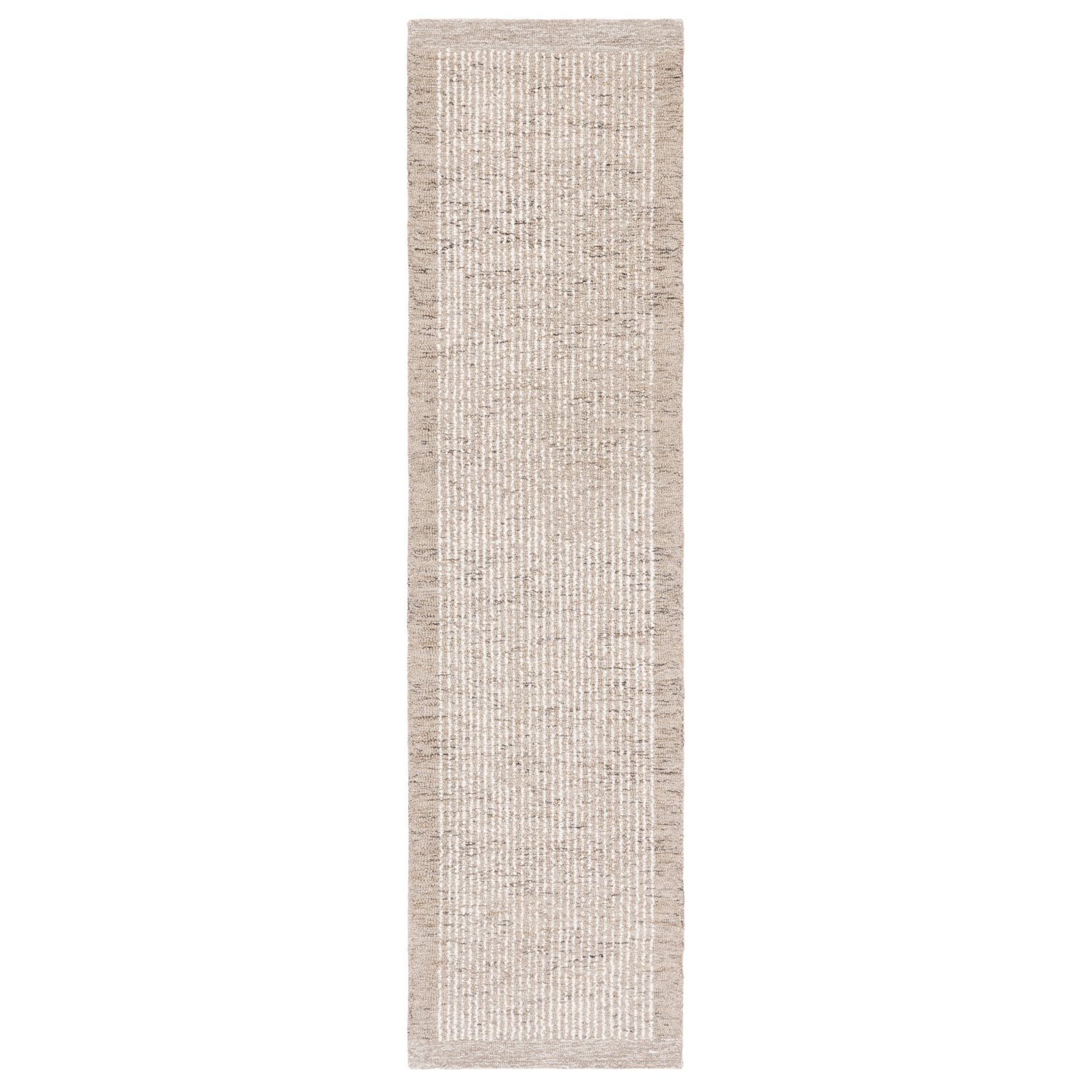 Ardme Hand Tufted Wool/Cotton Striped Rug in Ivory/Light Brown, Runner 2'3" x 9'