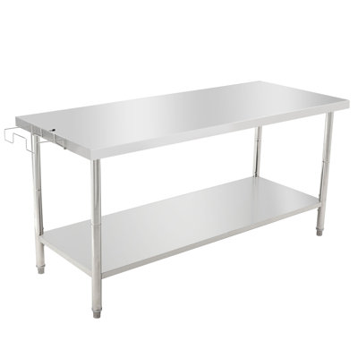 Kichen Work Table, 72" x 30" Heavy Duty Stainless Steel Food Prep Table with Under Shelf, Commercial Workstations with Removable Trash Rack for Outdoor, Garage, Hotel and Home