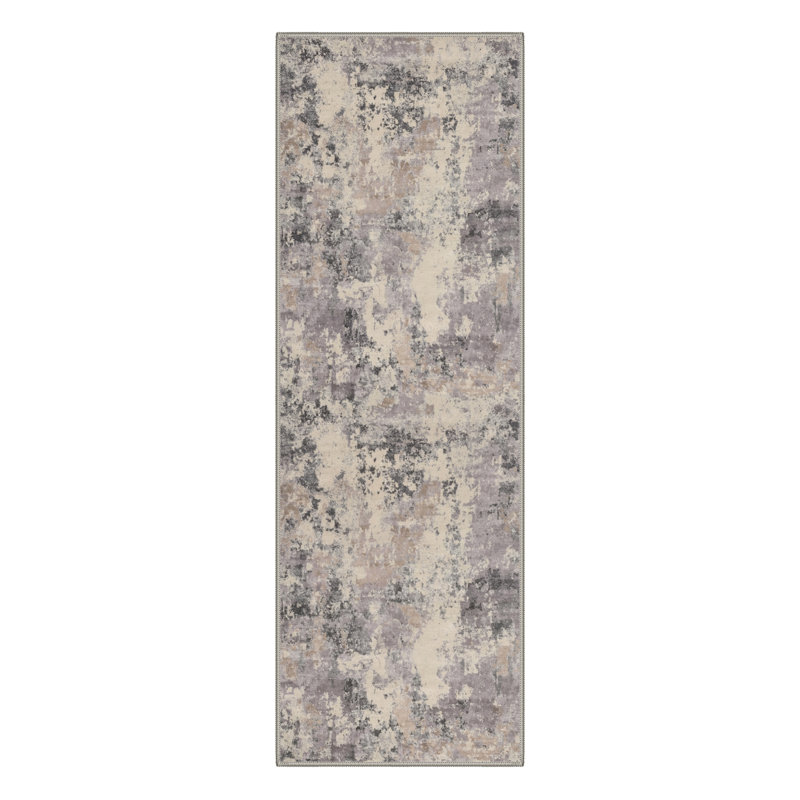 Tapis mauve / gris à motif abstrait lavable à la machine avec envers antidérapant Mignone, Tapis de couloir 2 pi 3 po x 6 pi