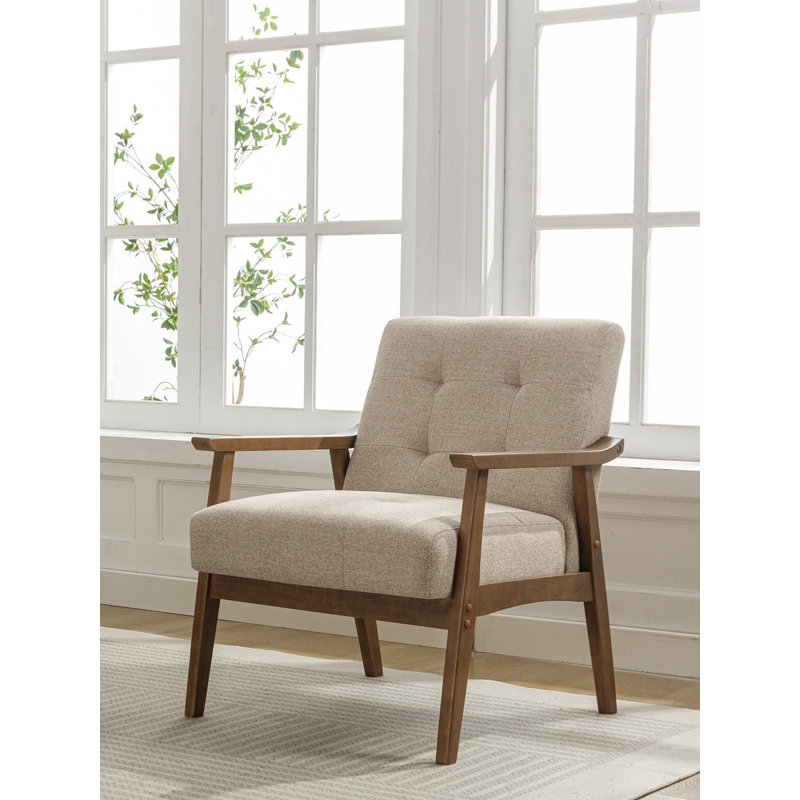 Keltie Fabric Accent Chair with Wooden Frame, Beige Polyester Blend