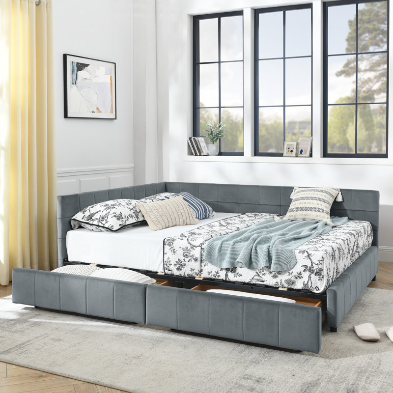 Size Storage Upholstered Tufted Bed Frame, Sofa Bed Frame With Comfortable Backrest And Armrests, Size Bed For Bedroom, Living Room,Velvet,