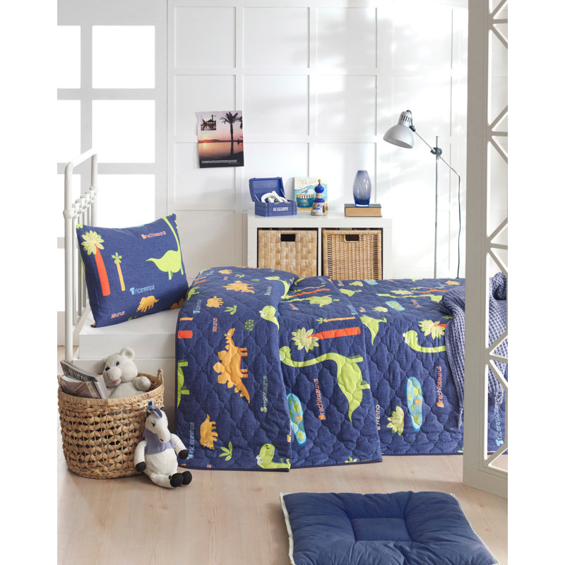 Couvre-lit 100% coton bleu Eversley, Bleu, Couvre-lit 94 po x 89 po