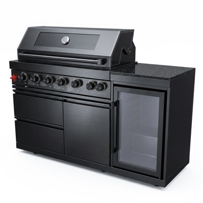 Îlot de cuisine extérieur 304 en acier inoxydable de qualité marine 72 pouces à 6 brûleurs avec une porte et une station de barbecue haute performance 85 000 BTU