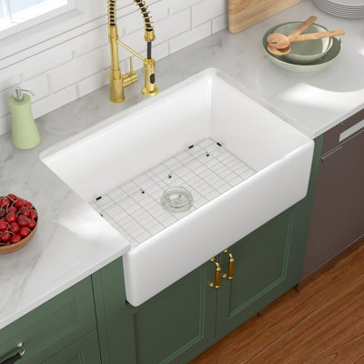 Lofeyo 30"x20"x10" Farmhouse Sink - Multifunctional Apron Front Kitchen Sink, White Ceramic Porcelain Fireclay, Reversible Single Bowl, Farm Sink, LOF-LWFS332010S