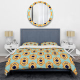 Yellow Ikat Ogee - Ensemble de housse de couette abstrait - Microfibre de polyester