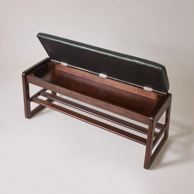 Wood Shoe Storage Bench 39.37" with Premium Vegan Leather Seat, Hidden Lift Top Storage Tiered Open Shoe Shelves, Sturdy Shoe Rack Bench for Entryway Bedroom